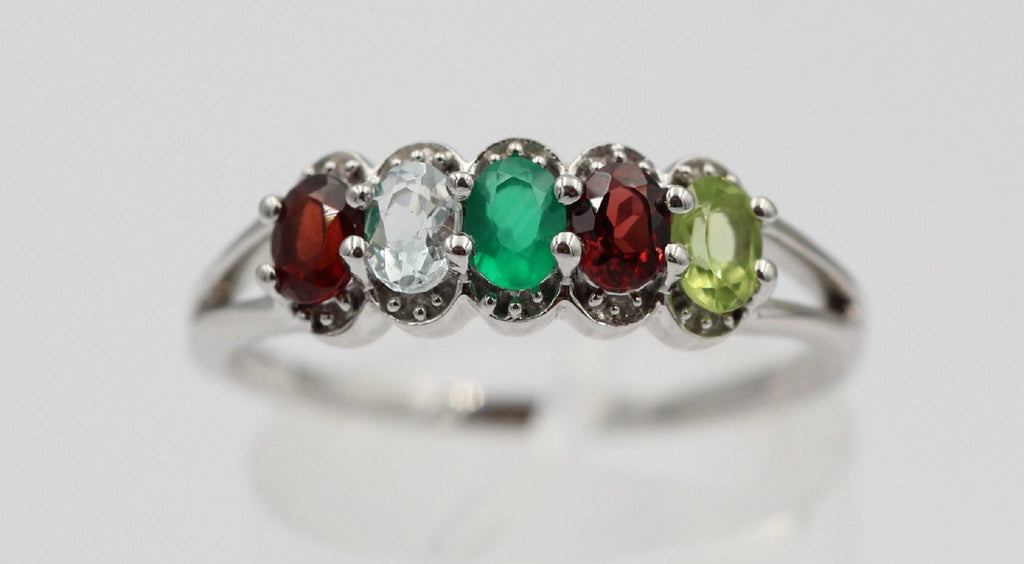 1  Carat Edesltein Ring 925 Silber Onyx Granat Blautopas Peridot 6 / 16,5 / 51,9