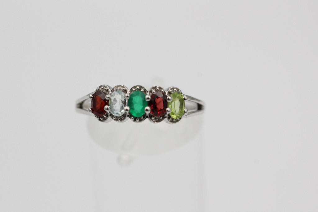 1  Carat Edesltein Ring 925 Silber Onyx Granat Blautopas Peridot 6 / 16,5 / 51,9