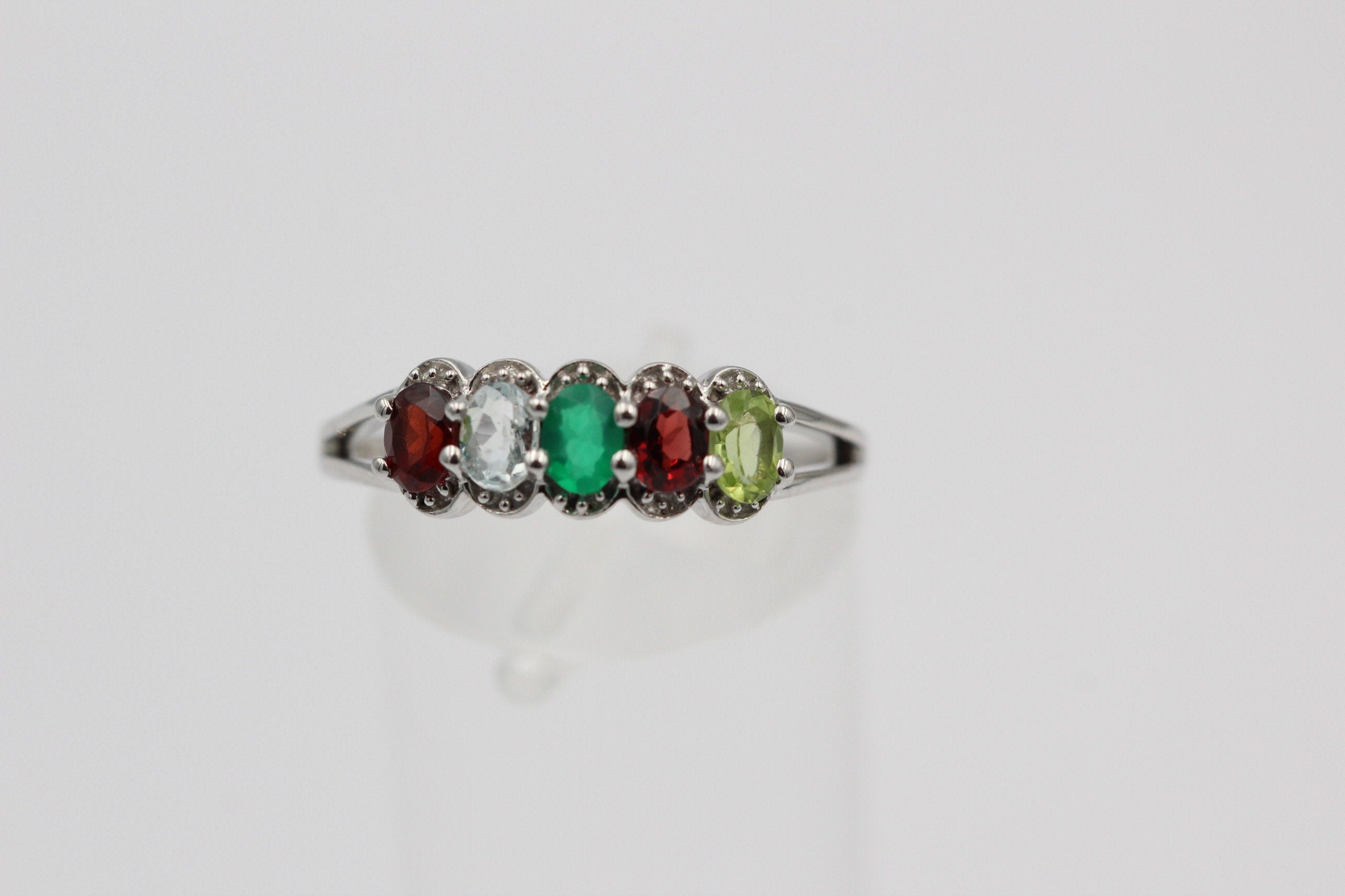 1  Carat Edesltein Ring 925 Silber Onyx Granat Blautopas Peridot 6 / 16,5 / 51,9