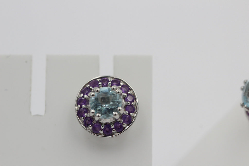 Edle 1,7 Carat Blautopas Amethyst Ohrstecker 925 Silber Edelsteinohrstecker Top