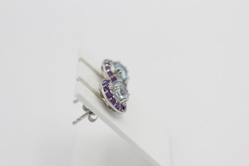 Edle 1,7 Carat Blautopas Amethyst Ohrstecker 925 Silber Edelsteinohrstecker Top