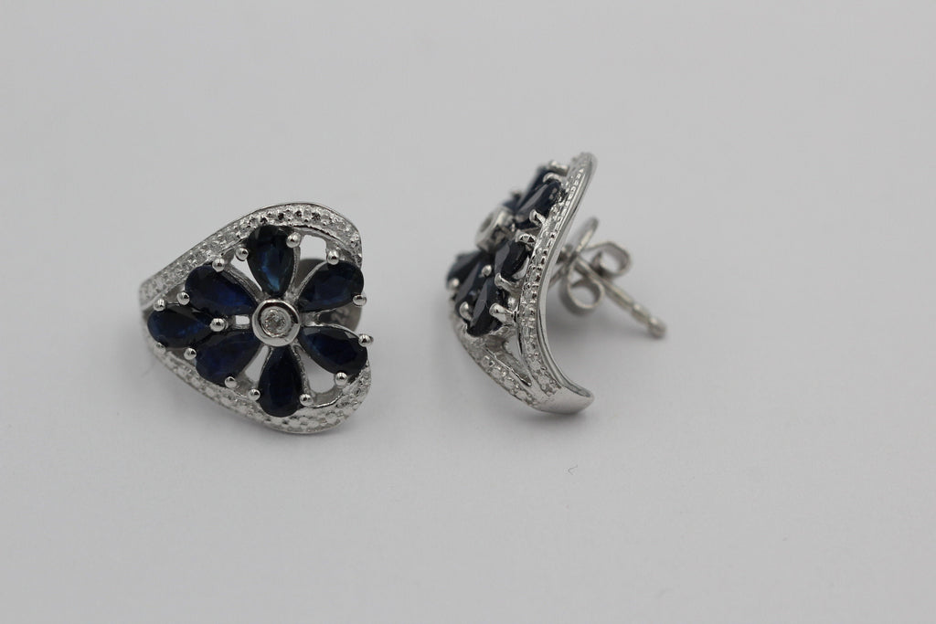 Edle 3,36 Carat Sahpir Ohrstecker 925 Silber blauer Saphir Ohrschmuck