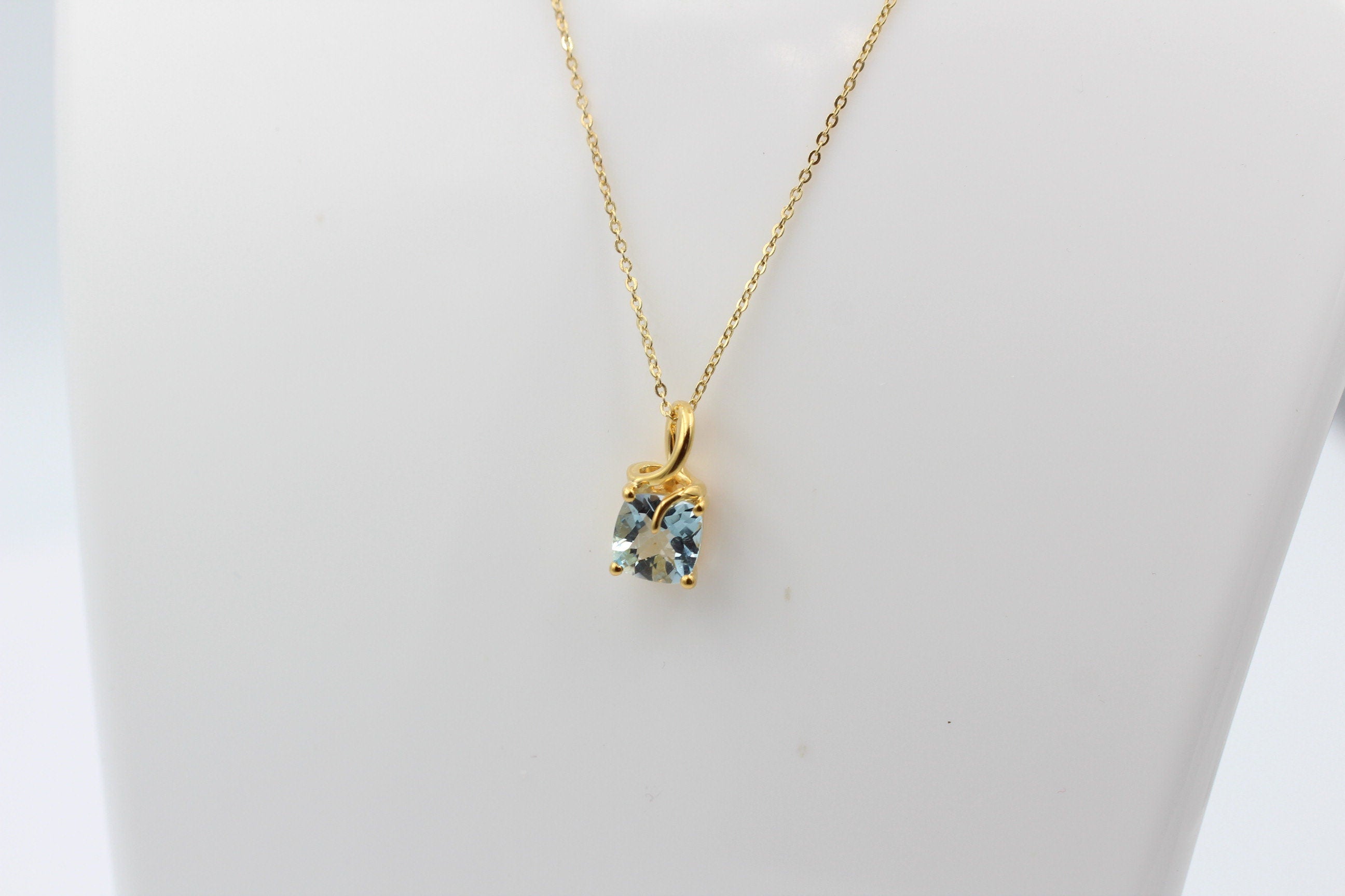 1,5 Carat Blautopas Anhänger 925 Silber  Checker Board sky blue