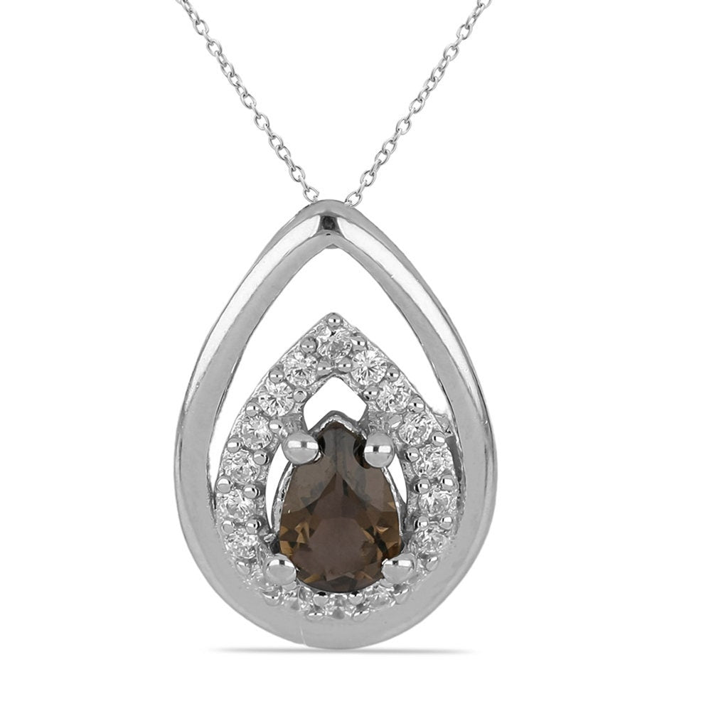 Edler 0,51 Carat Rauchquarz Anhänger 925 Silber Collier Kette brauner Edelstein