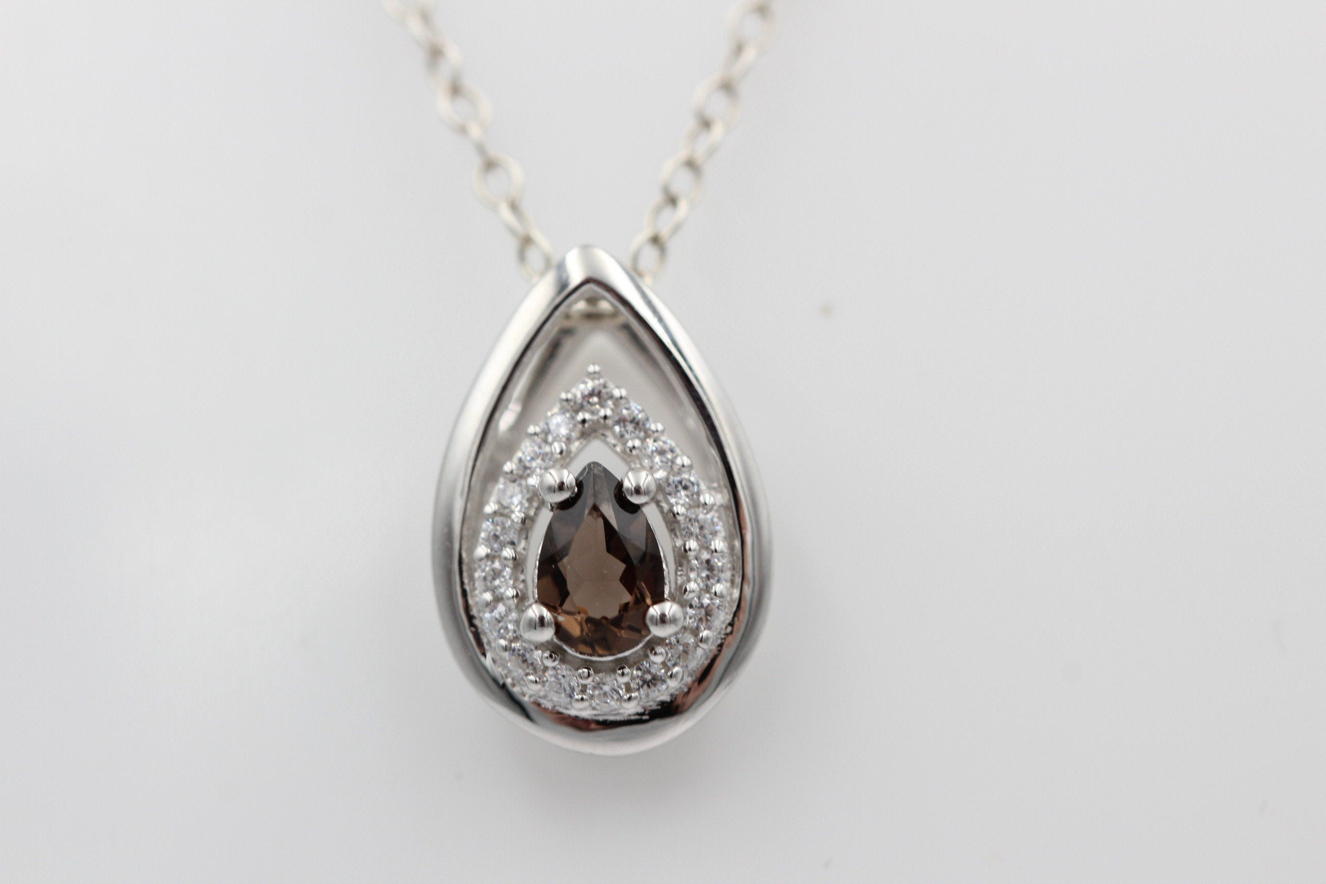 Edler 0,51 Carat Rauchquarz Anhänger 925 Silber Collier Kette brauner Edelstein