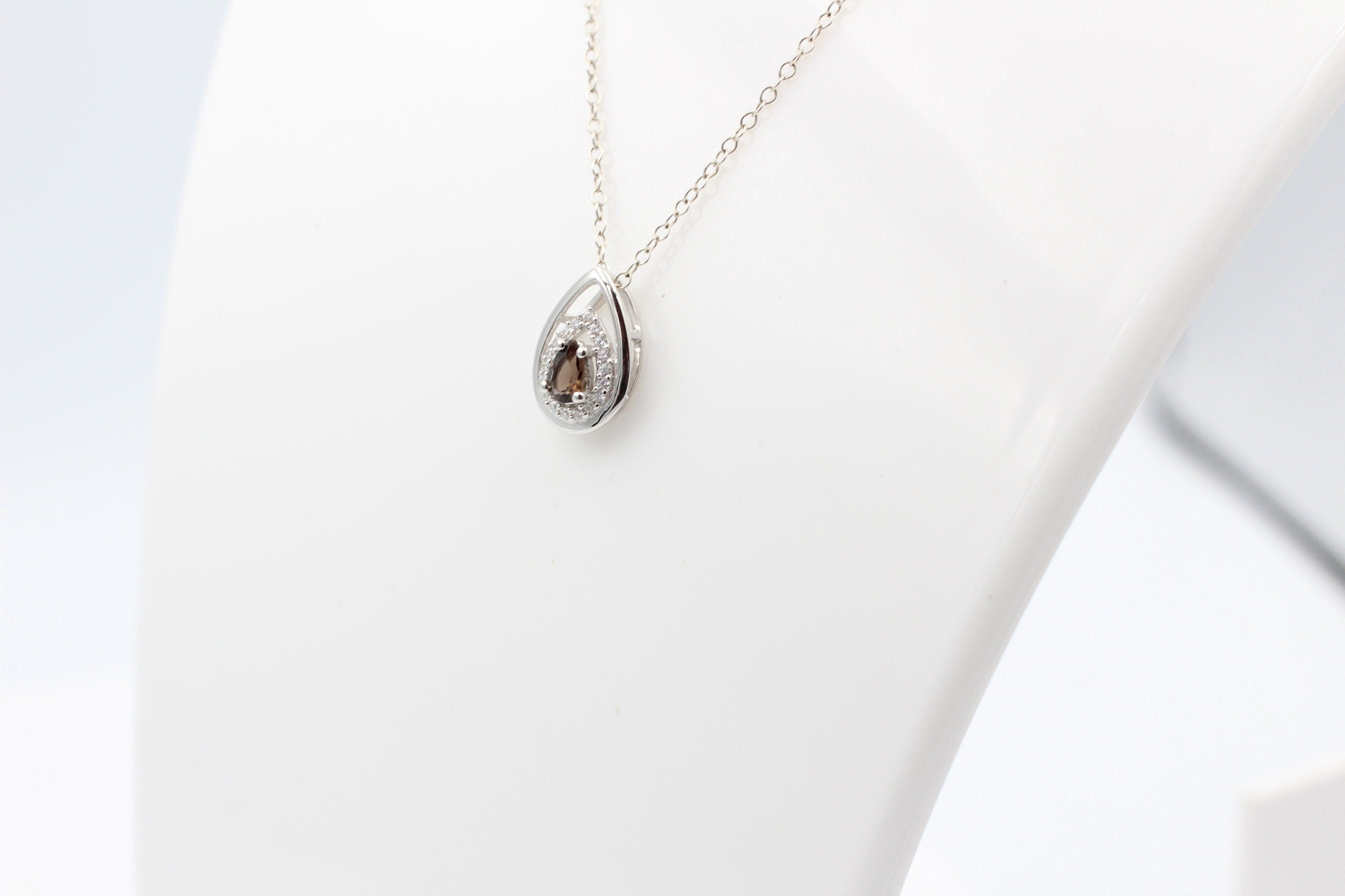 Edler 0,51 Carat Rauchquarz Anhänger 925 Silber Collier Kette brauner Edelstein