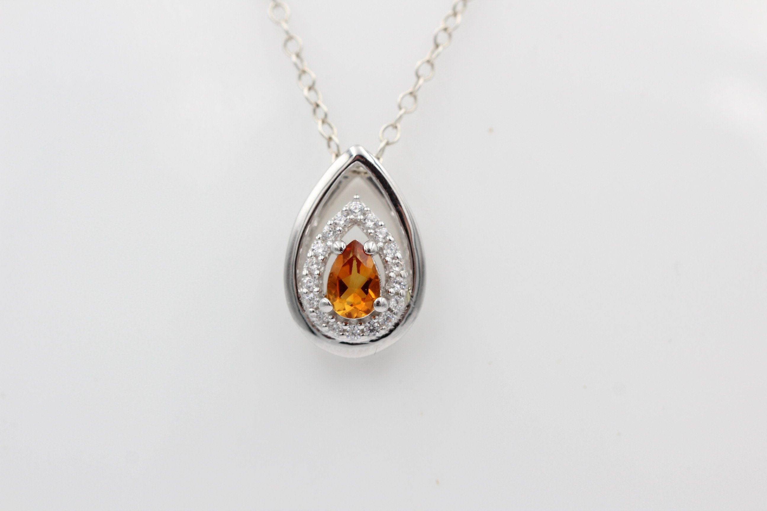 Edler 0,51 Carat Madeira Citrin Anhänger 925 Silber Collier Kette Madeira Top