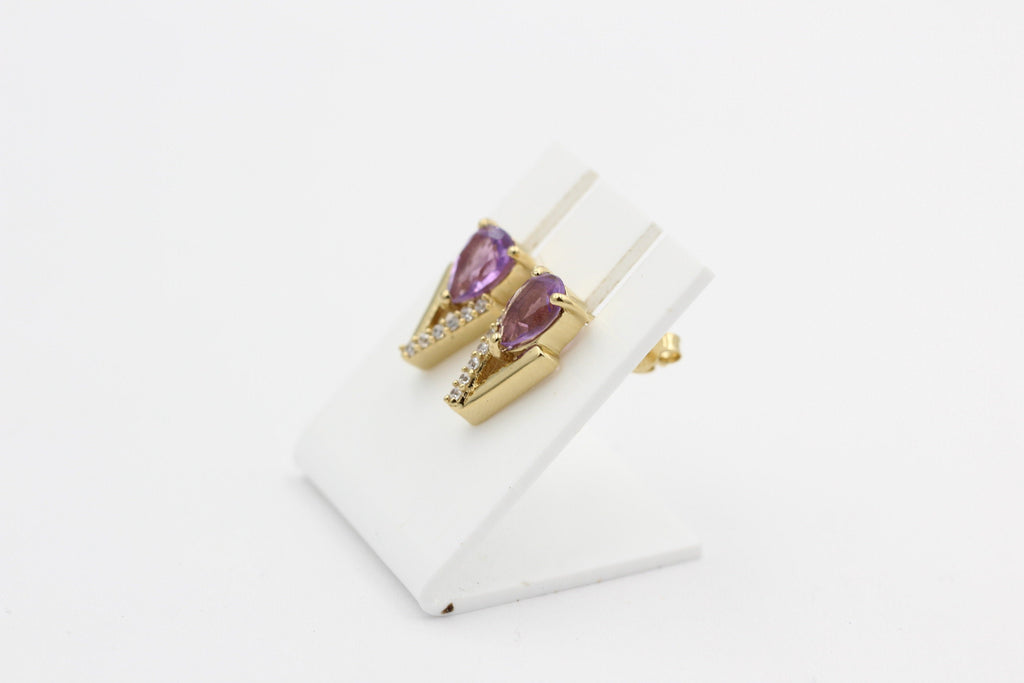 1,44 Carat brasilianischer Amethyst Design Ohrstecker 925 Silber vergoldet Top