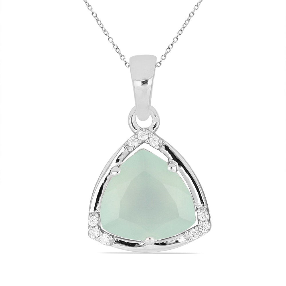 2,26 Carat Aqua Calcedon mit Zirkonia 925 Silber Kette Wassercalcedon Top