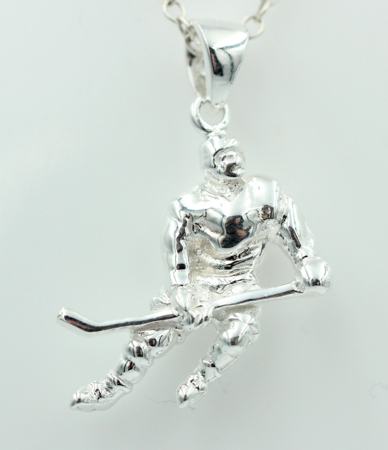 Anhänger  Eishockeyspieler 925 Silber Eishockey Top Eishockey Spieler Plastisch