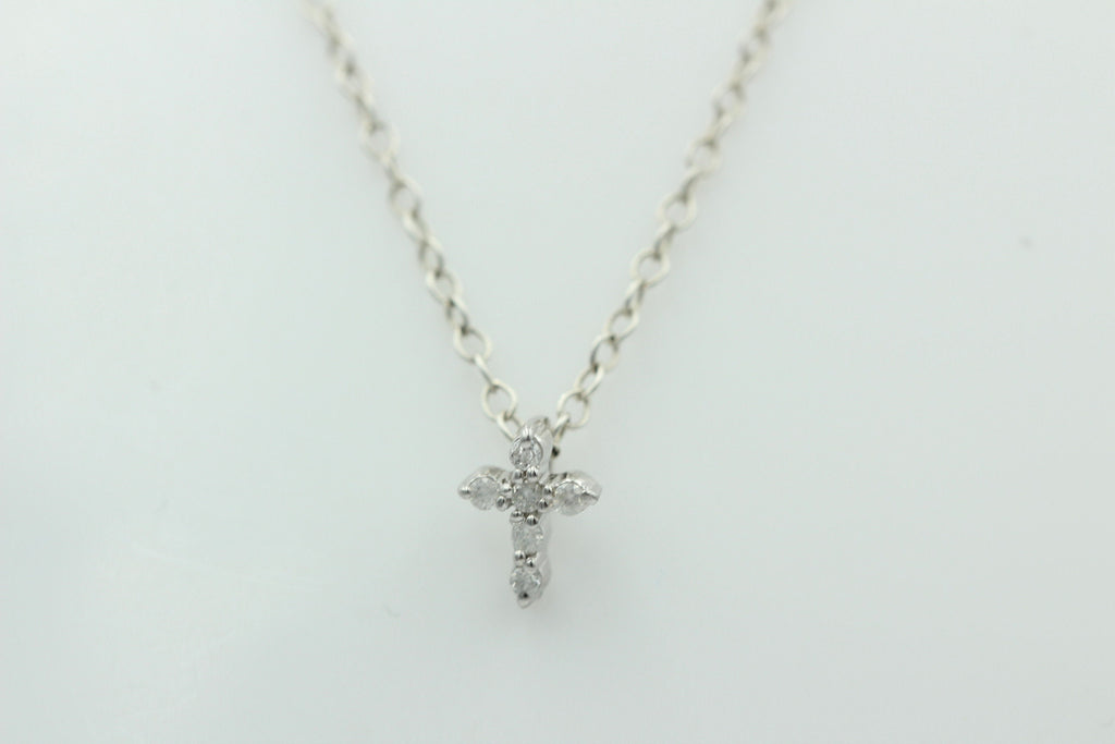 0,072 Carat weißer Diamant Kreuzanhänger 925 Silber Collier Kette I2 - I3. G-H
