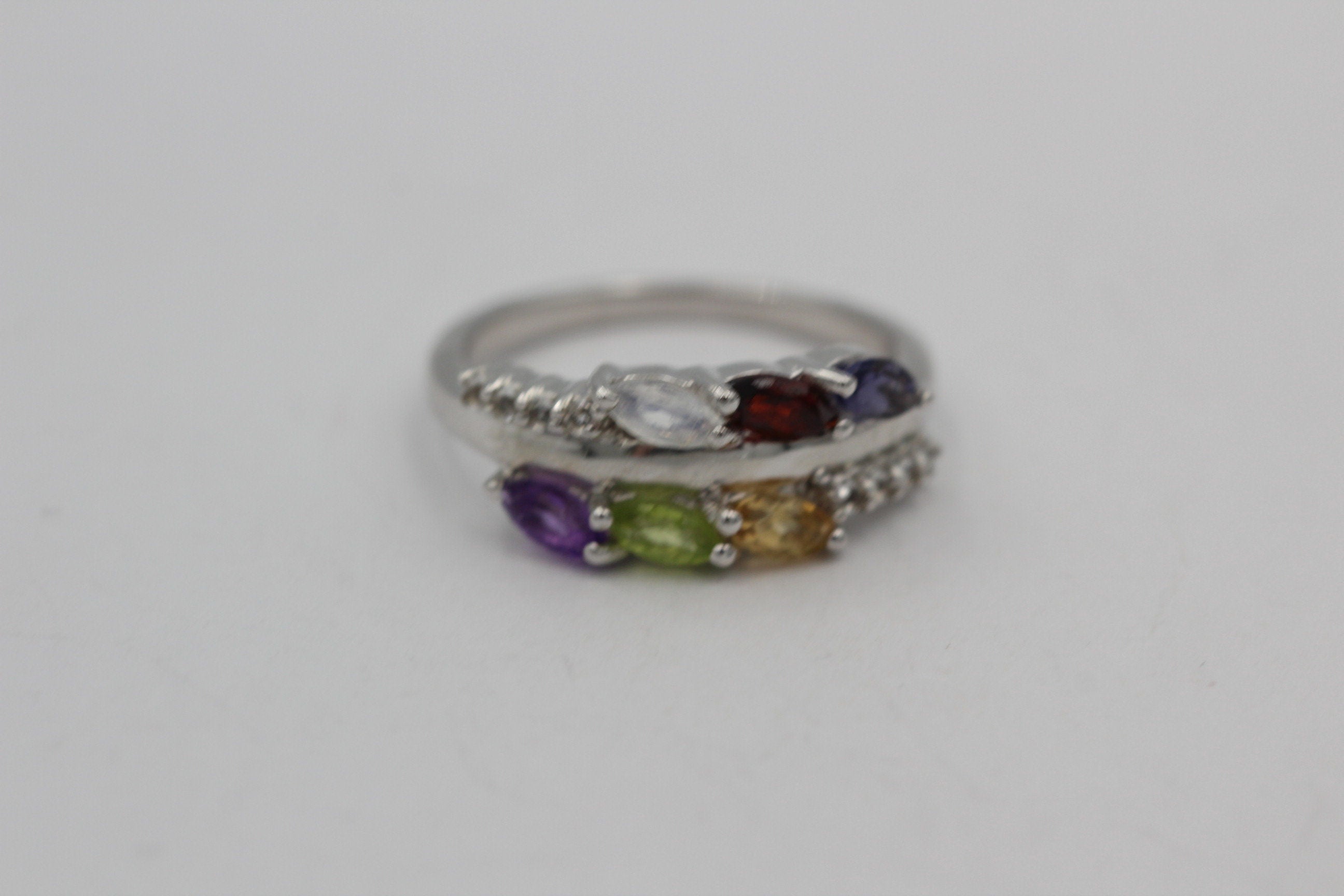 Edler 0,95 Carat Multi Edelstein Ring 925 Silber Größe 7 / 17 / 54 Edelsteinring