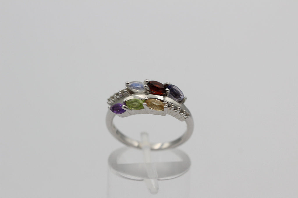 Edler 0,95 Carat Multi Edelstein Ring 925 Silber Größe 7 / 17 / 54 Edelsteinring