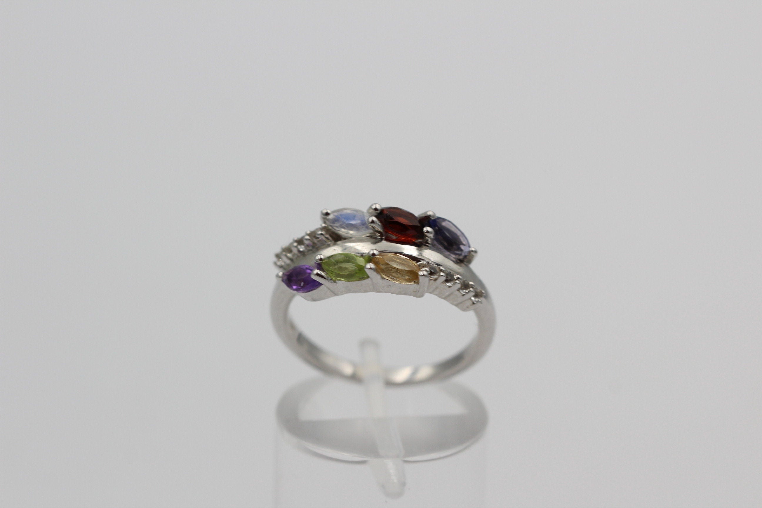 Edler 0,95 Carat Multi Edelstein Ring 925 Silber Größe 7 / 17 / 54 Edelsteinring