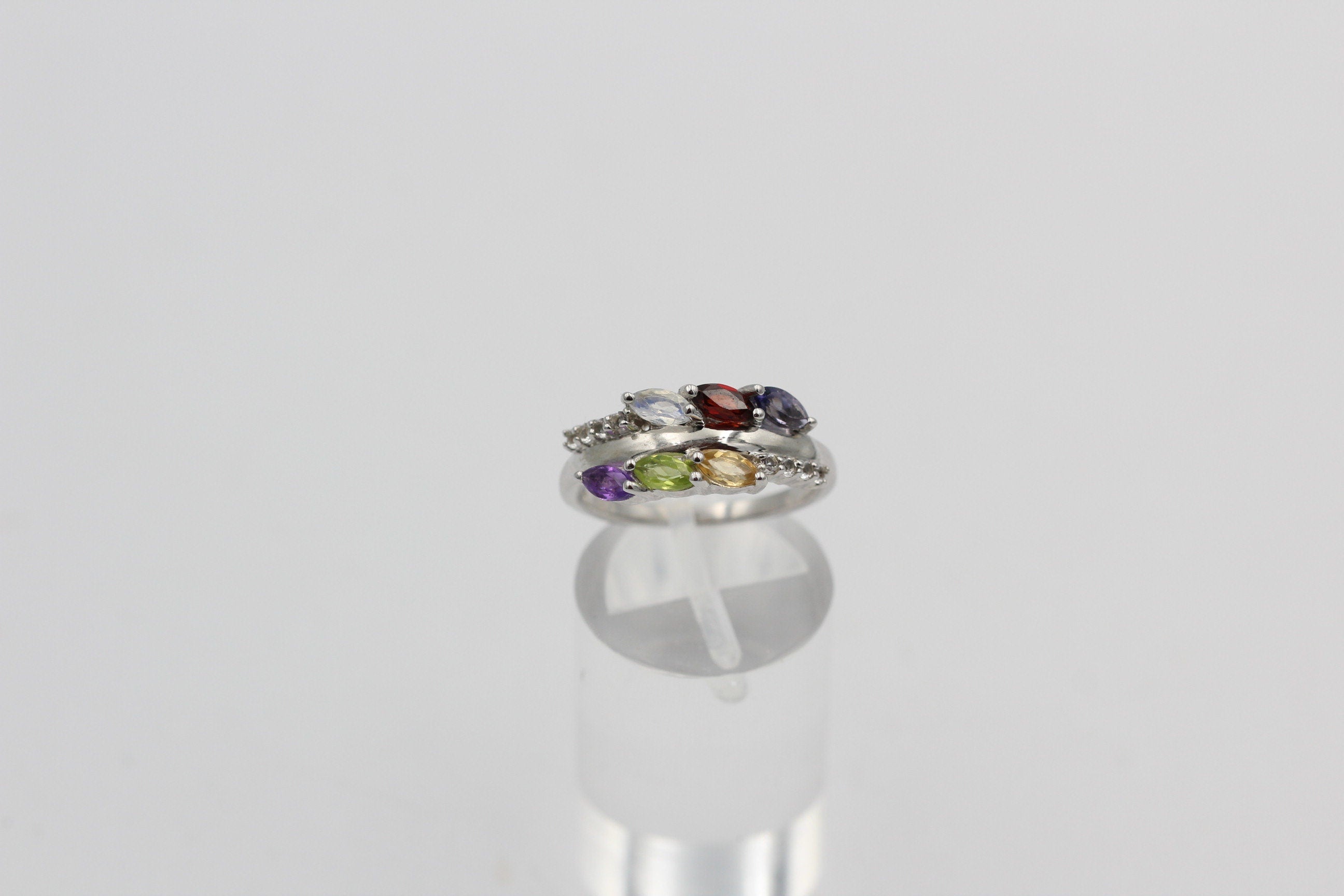 Edler 0,95 Carat Multi Edelstein Ring 925 Silber Größe 7 / 17 / 54 Edelsteinring