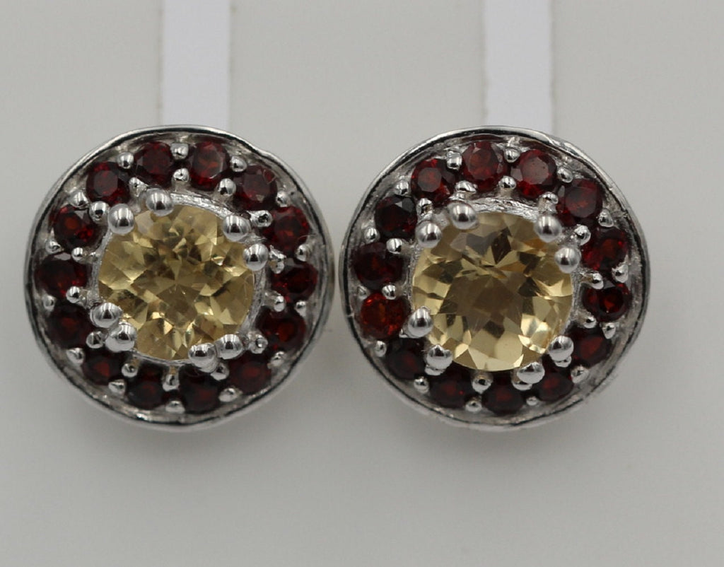 Edle 1,42 Carat Citrin Granat Ohrstecker 925 Silber Edelsteinohrstecker Top