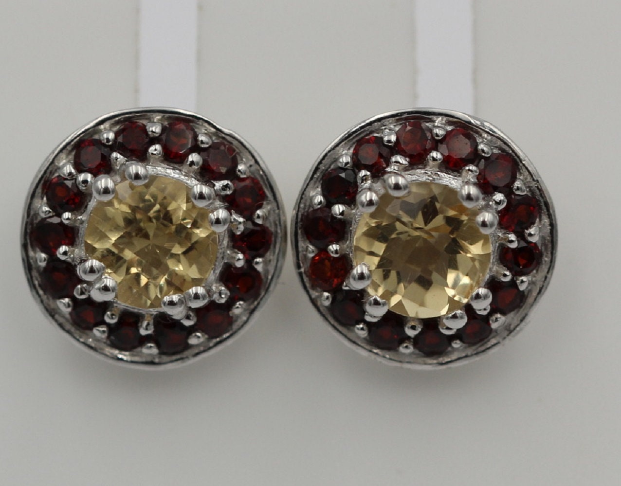 Edle 1,42 Carat Citrin Granat Ohrstecker 925 Silber Edelsteinohrstecker Top