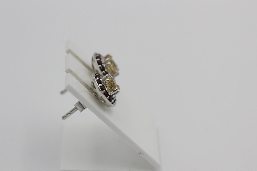 Edle 1,42 Carat Citrin Granat Ohrstecker 925 Silber Edelsteinohrstecker Top