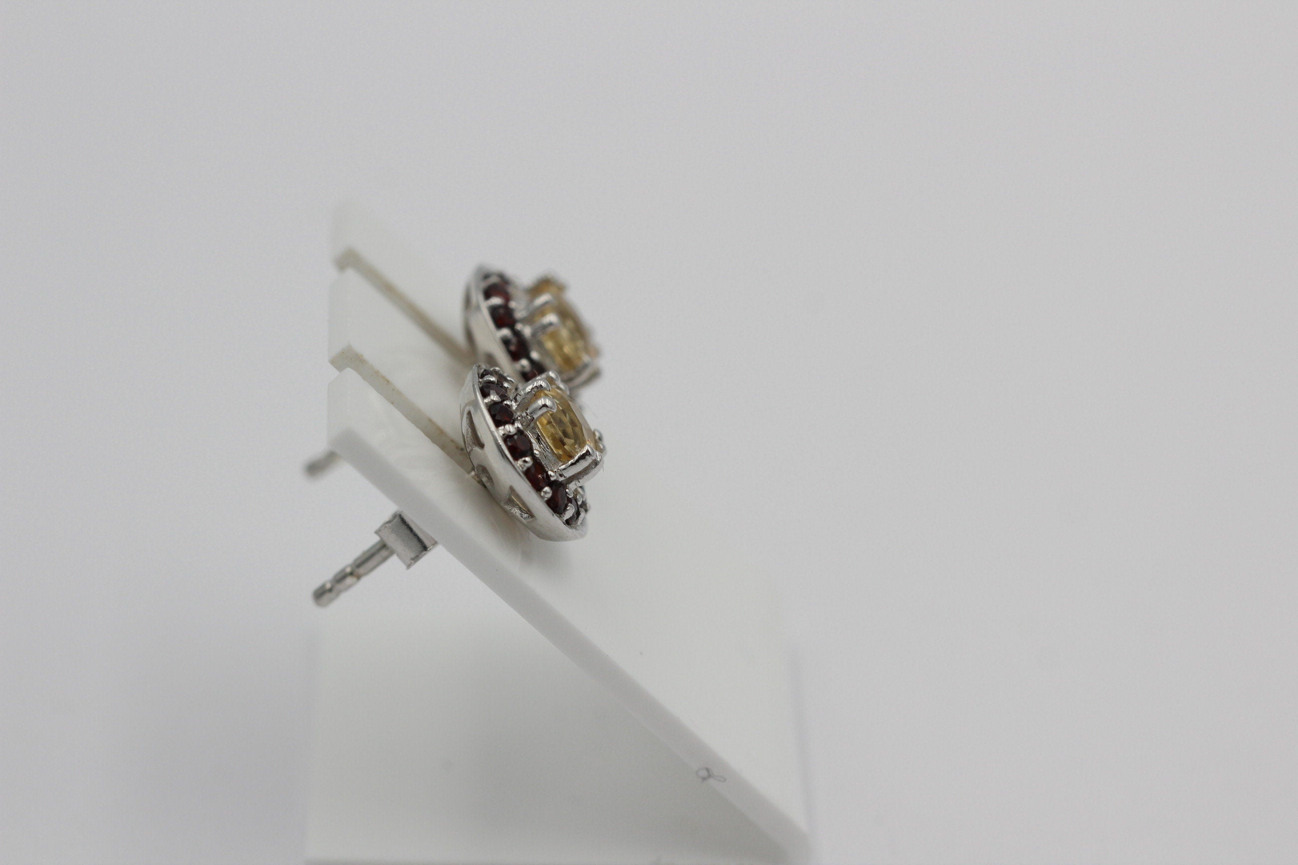 Edle 1,42 Carat Citrin Granat Ohrstecker 925 Silber Edelsteinohrstecker Top