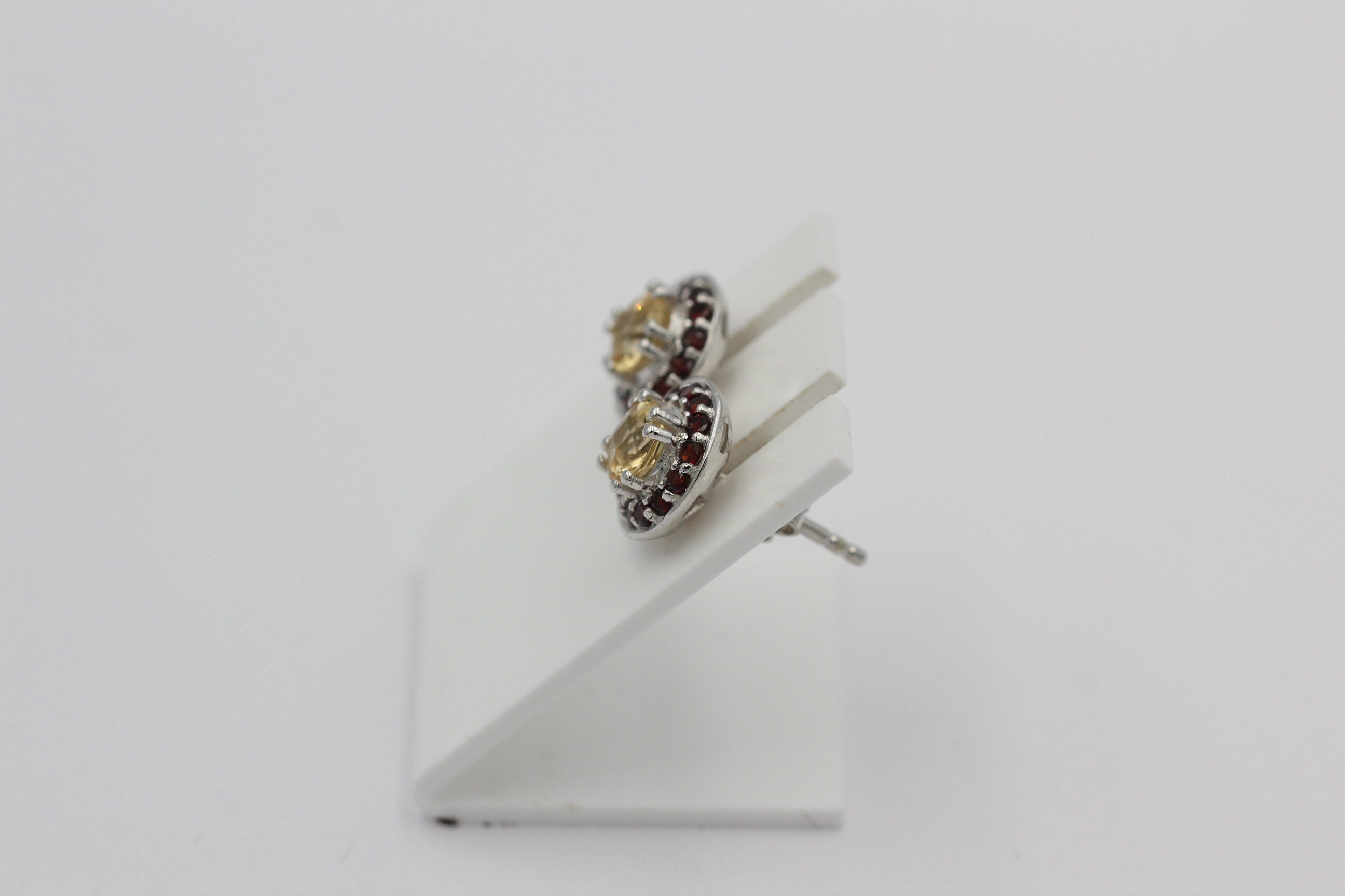 Edle 1,42 Carat Citrin Granat Ohrstecker 925 Silber Edelsteinohrstecker Top