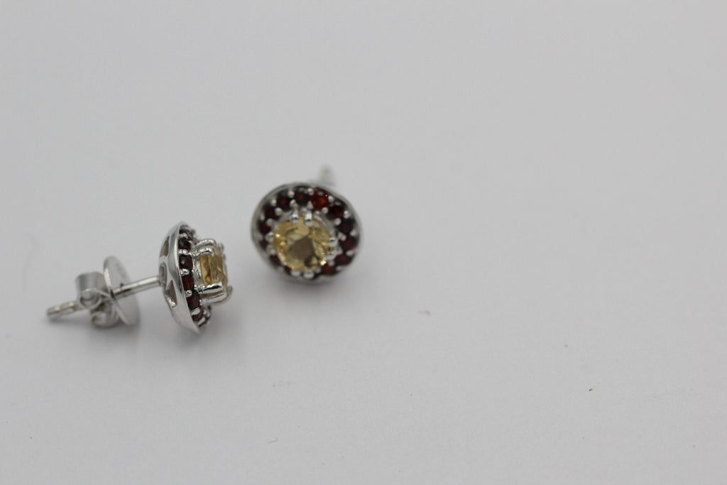 Edle 1,42 Carat Citrin Granat Ohrstecker 925 Silber Edelsteinohrstecker Top