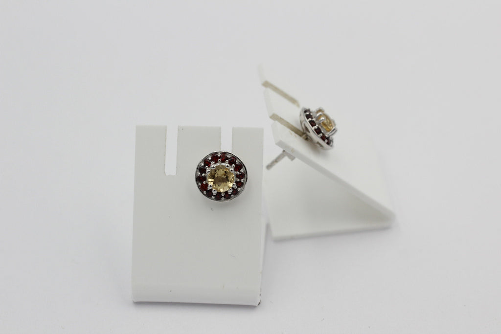 Edle 1,42 Carat Citrin Granat Ohrstecker 925 Silber Edelsteinohrstecker Top