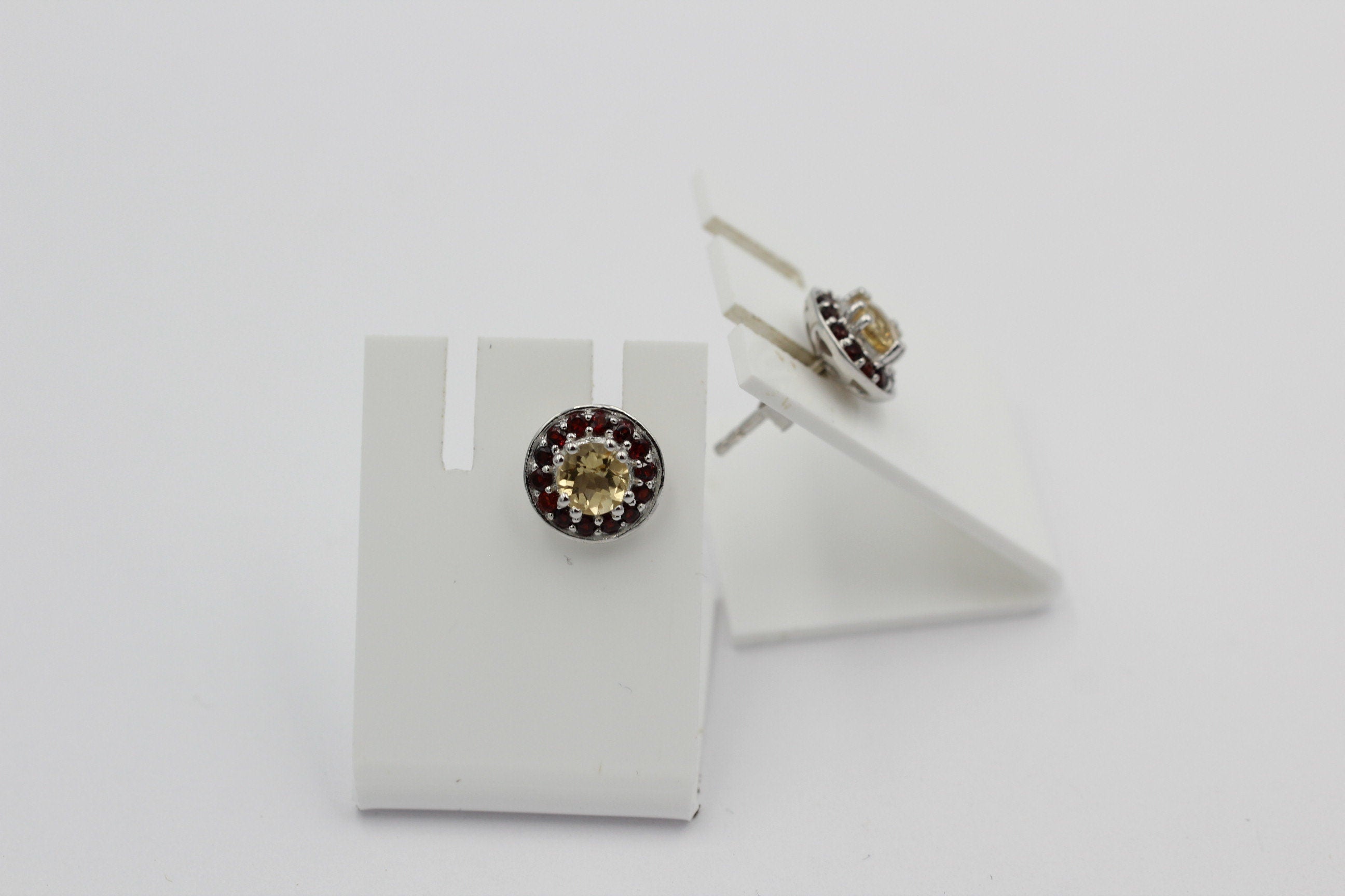 Edle 1,42 Carat Citrin Granat Ohrstecker 925 Silber Edelsteinohrstecker Top