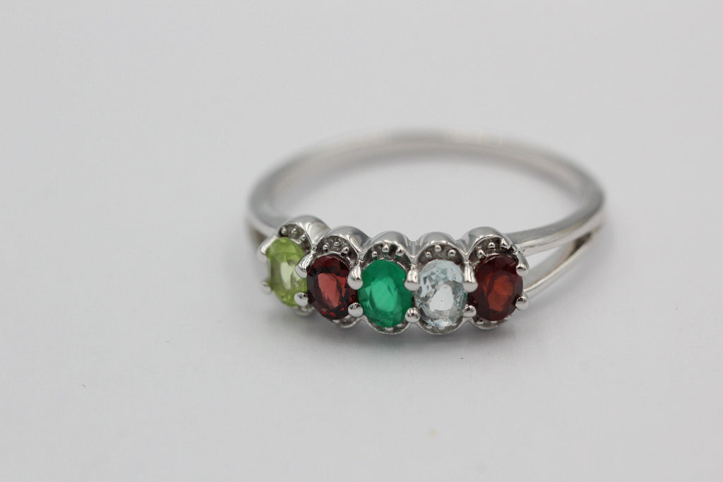 1  Carat Edesltein Ring 925 Silber Onyx Granat Blautopas Peridot Gr 8 / 18 / 57
