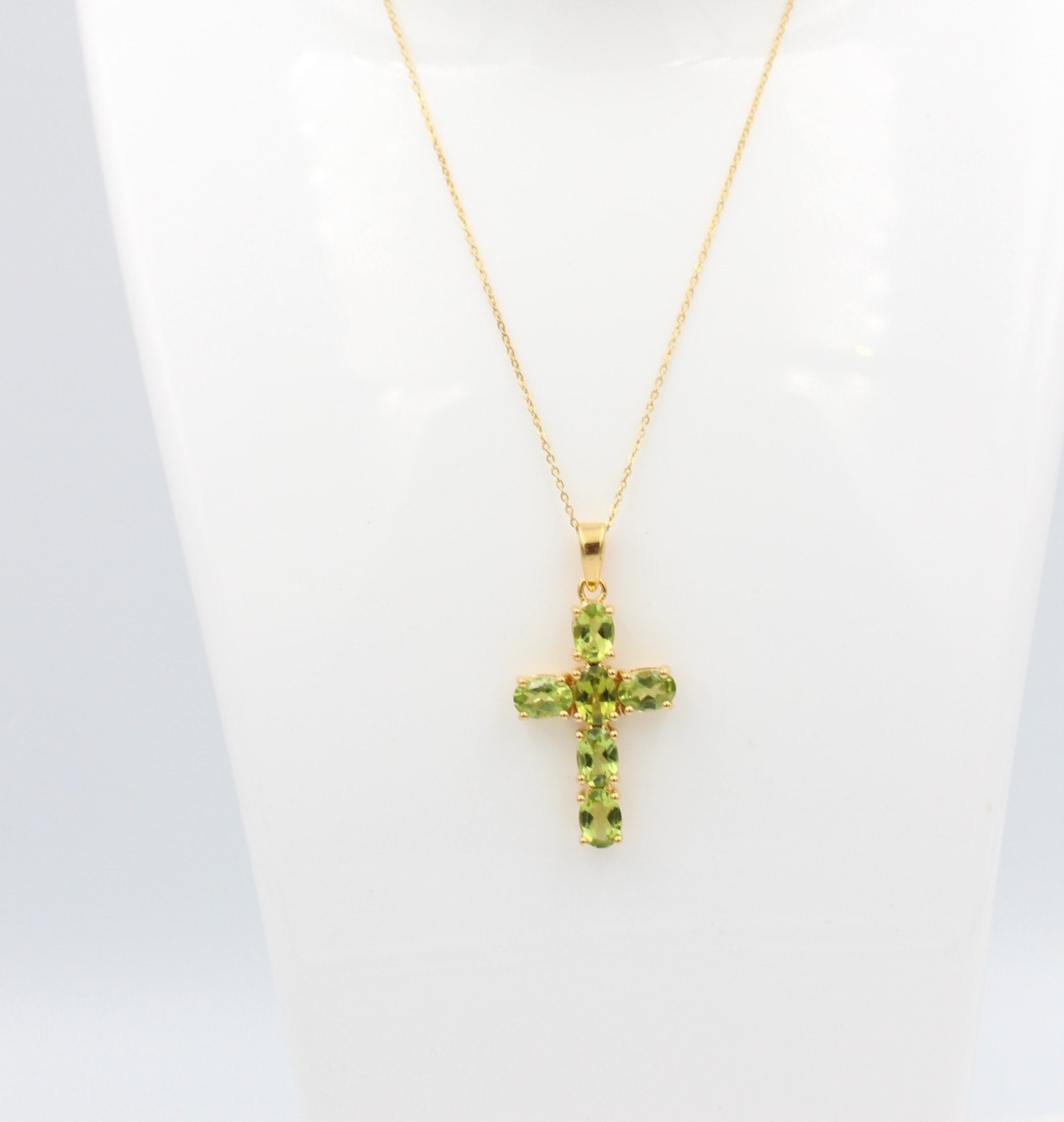 Edler 4,8 Carat Peridot Kreuzanhänger 925 Silber vergoldet Collier Kette Olivin