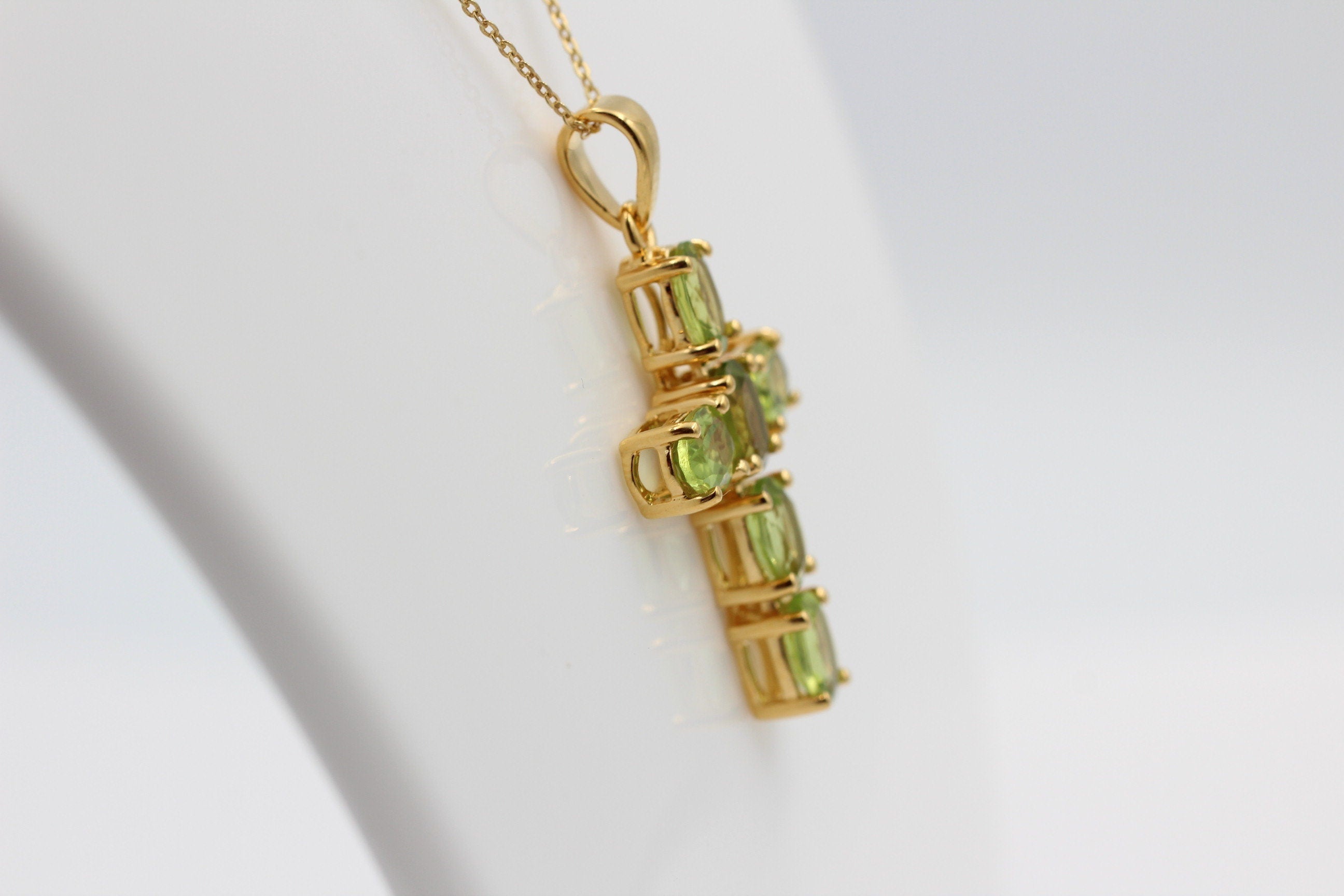 Edler 4,8 Carat Peridot Kreuzanhänger 925 Silber vergoldet Collier Kette Olivin