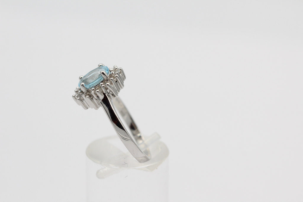 Edler 1,65 Carat Blautopas Weiatopas Ring 925 Silber Fingerring 8 / 18 / 57