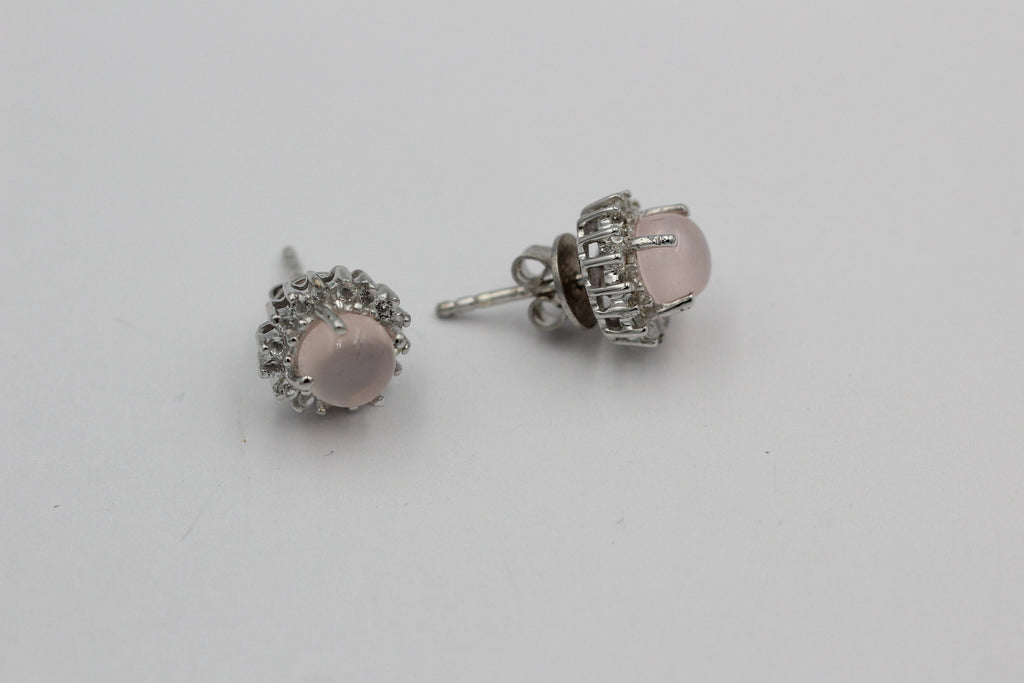 1,91 Carat Rosenquarz Weißtopas Ohrstecker 925 Silber Edelsteinohrstecker Top