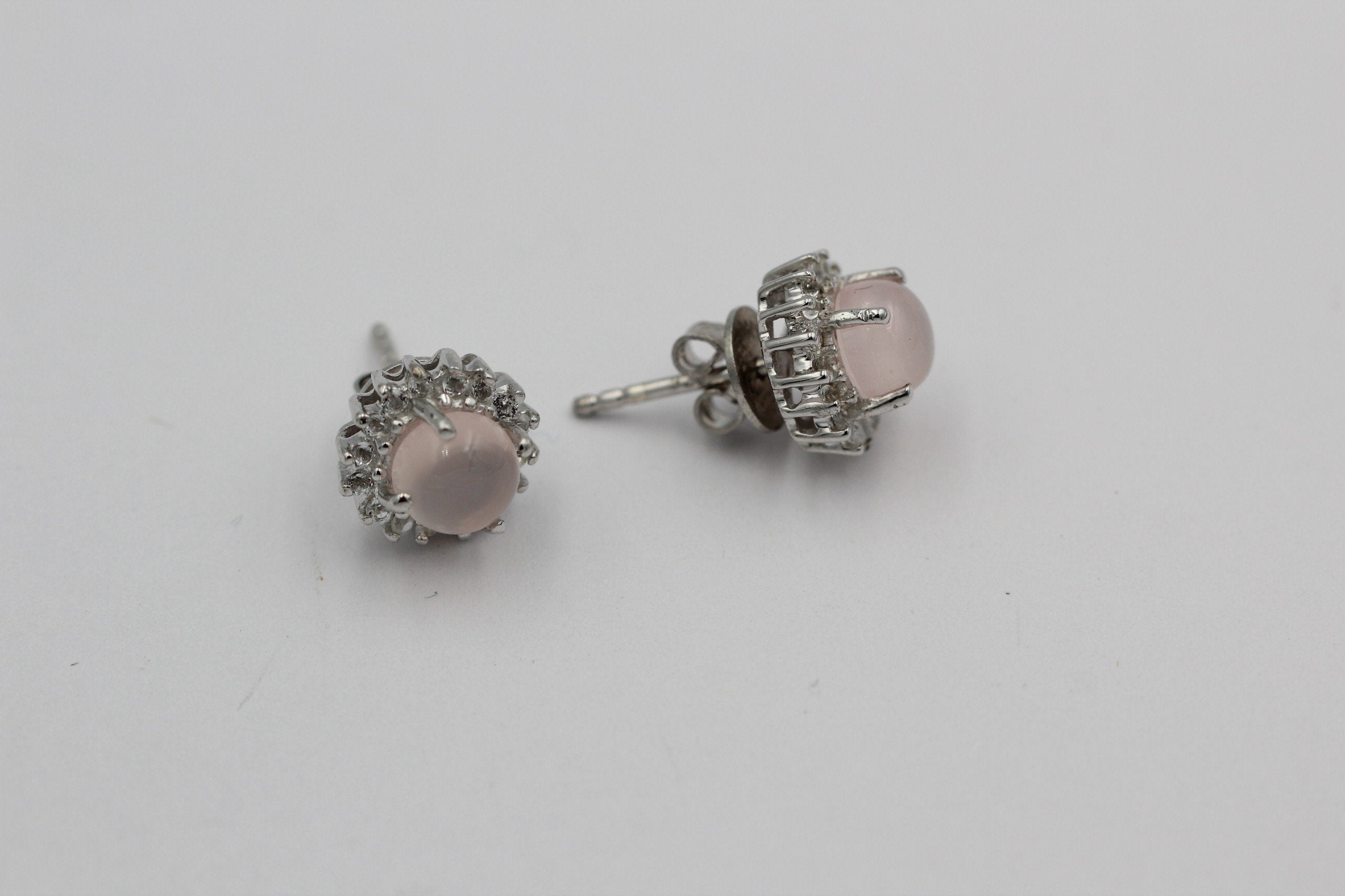 1,91 Carat Rosenquarz Weißtopas Ohrstecker 925 Silber Edelsteinohrstecker Top