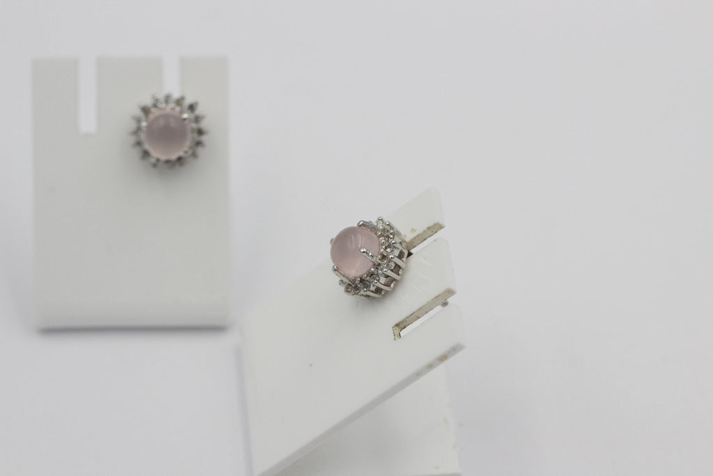 1,91 Carat Rosenquarz Weißtopas Ohrstecker 925 Silber Edelsteinohrstecker Top