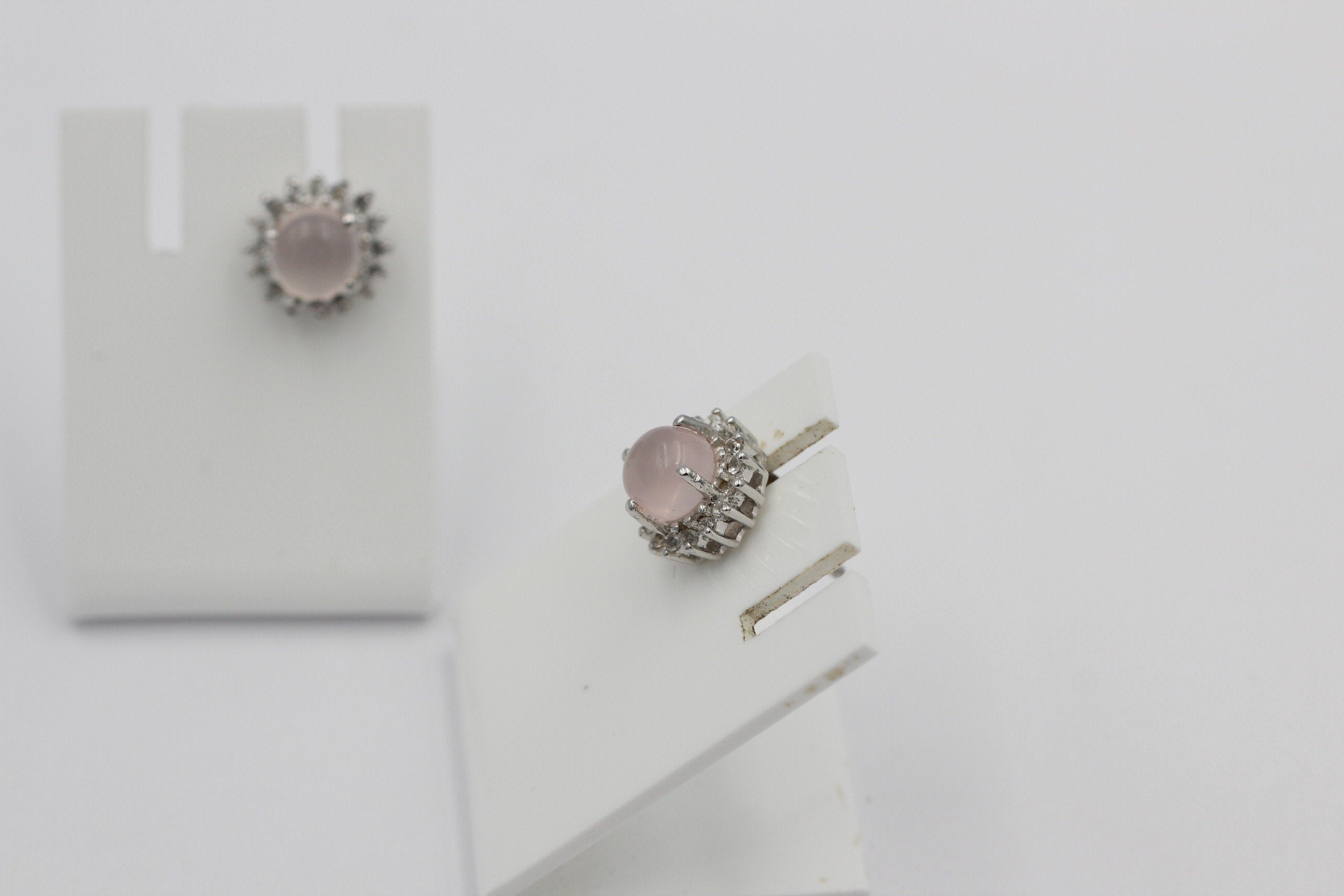 1,91 Carat Rosenquarz Weißtopas Ohrstecker 925 Silber Edelsteinohrstecker Top