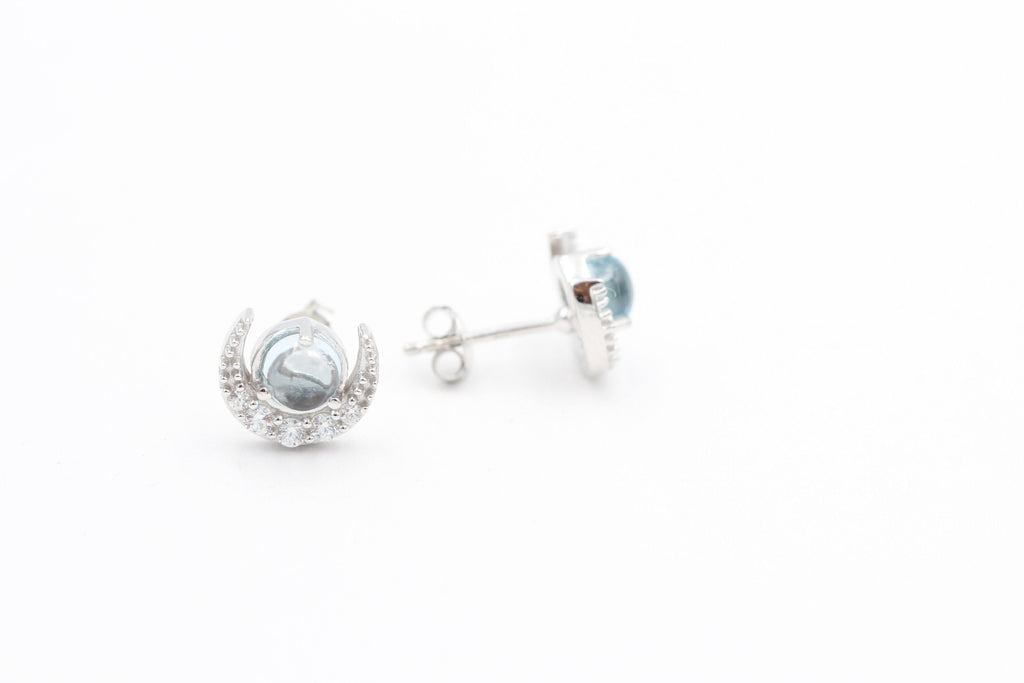 Edle 1,10 Carat Blautopas Mondohrstecker 925 Silber hellblauer Edelstein Top