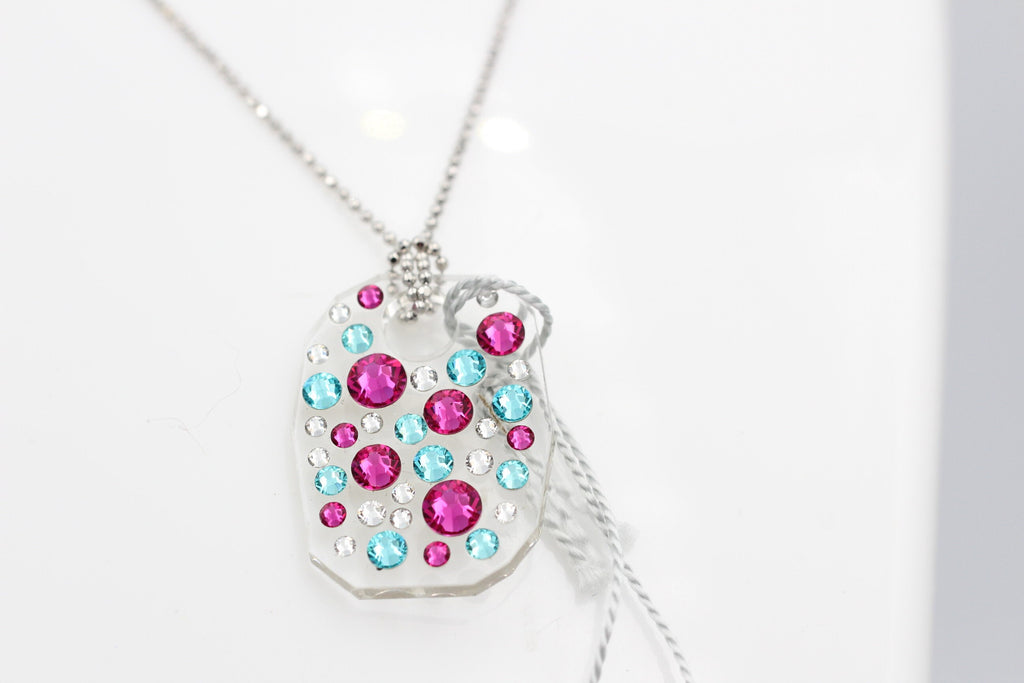 Collier Bubble mit Swarovski-Elements Pink/Türkis mit 925 Silber Kette