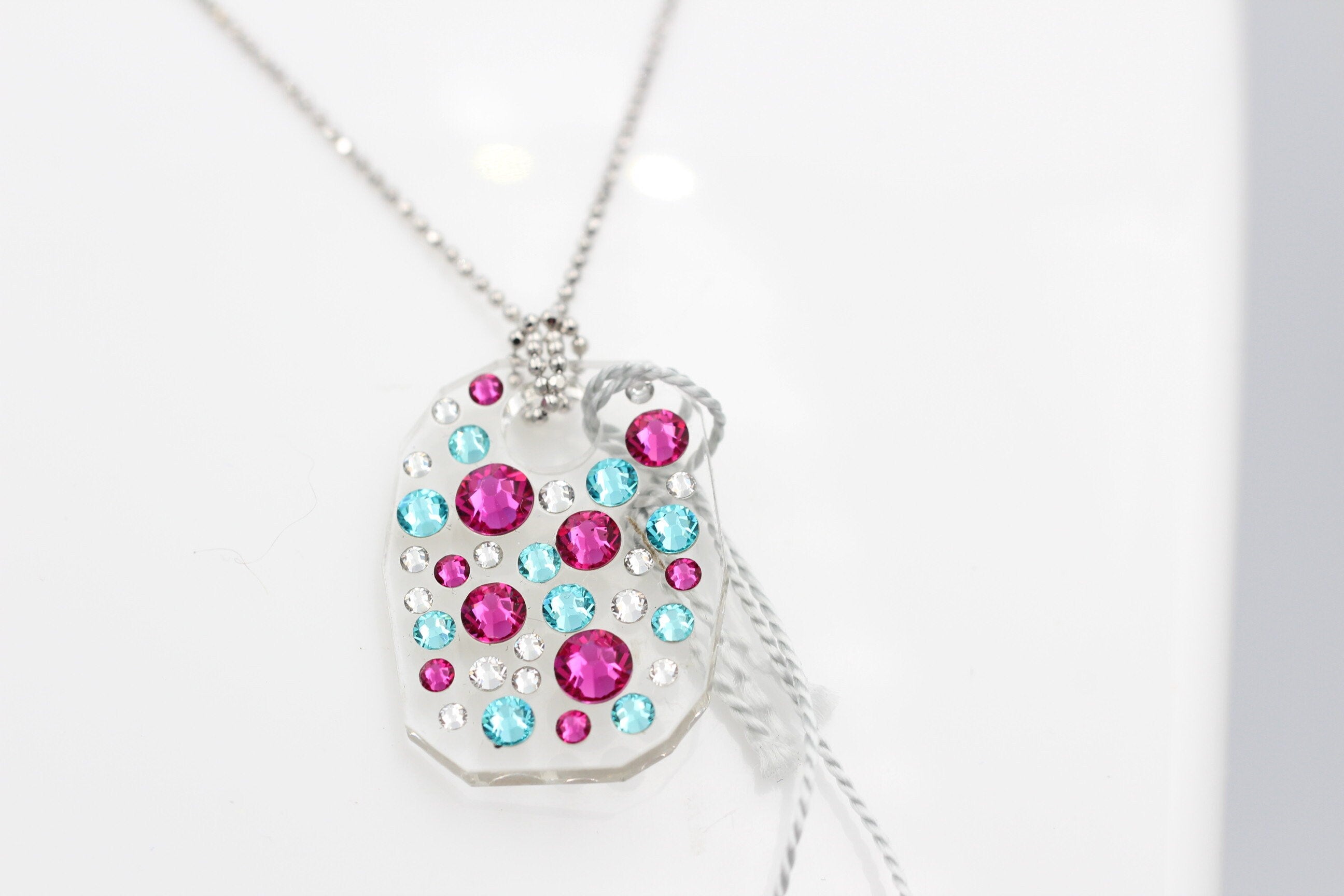 Collier Bubble mit Swarovski-Elements Pink/Türkis mit 925 Silber Kette