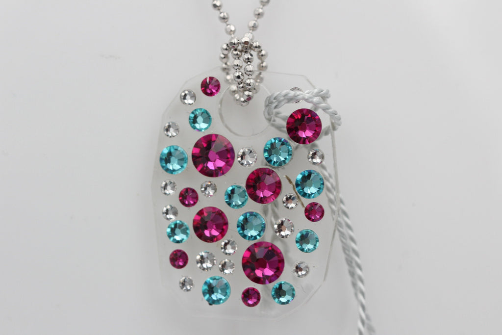 Collier Bubble mit Swarovski-Elements Pink/Türkis mit 925 Silber Kette