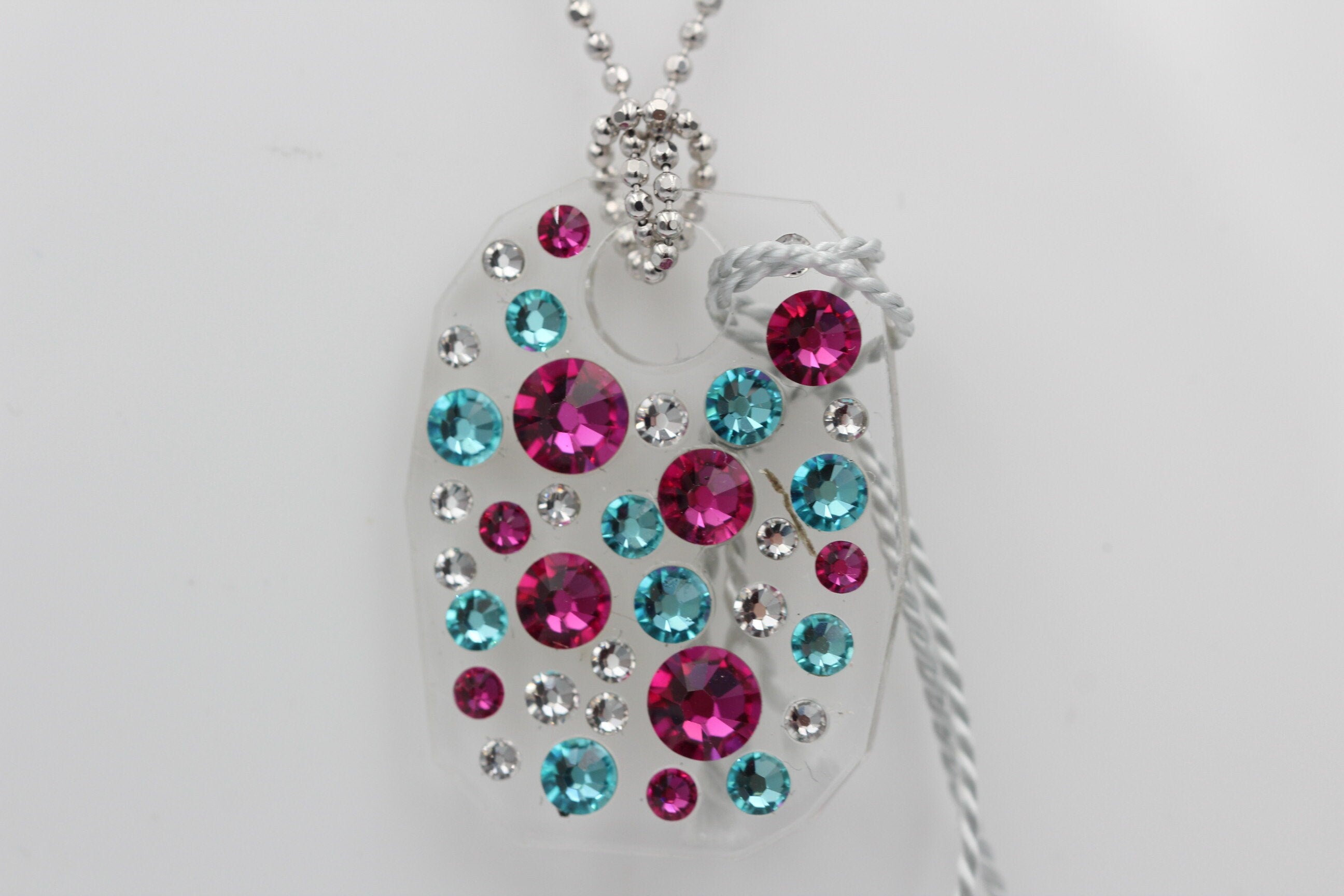 Collier Bubble mit Swarovski-Elements Pink/Türkis mit 925 Silber Kette