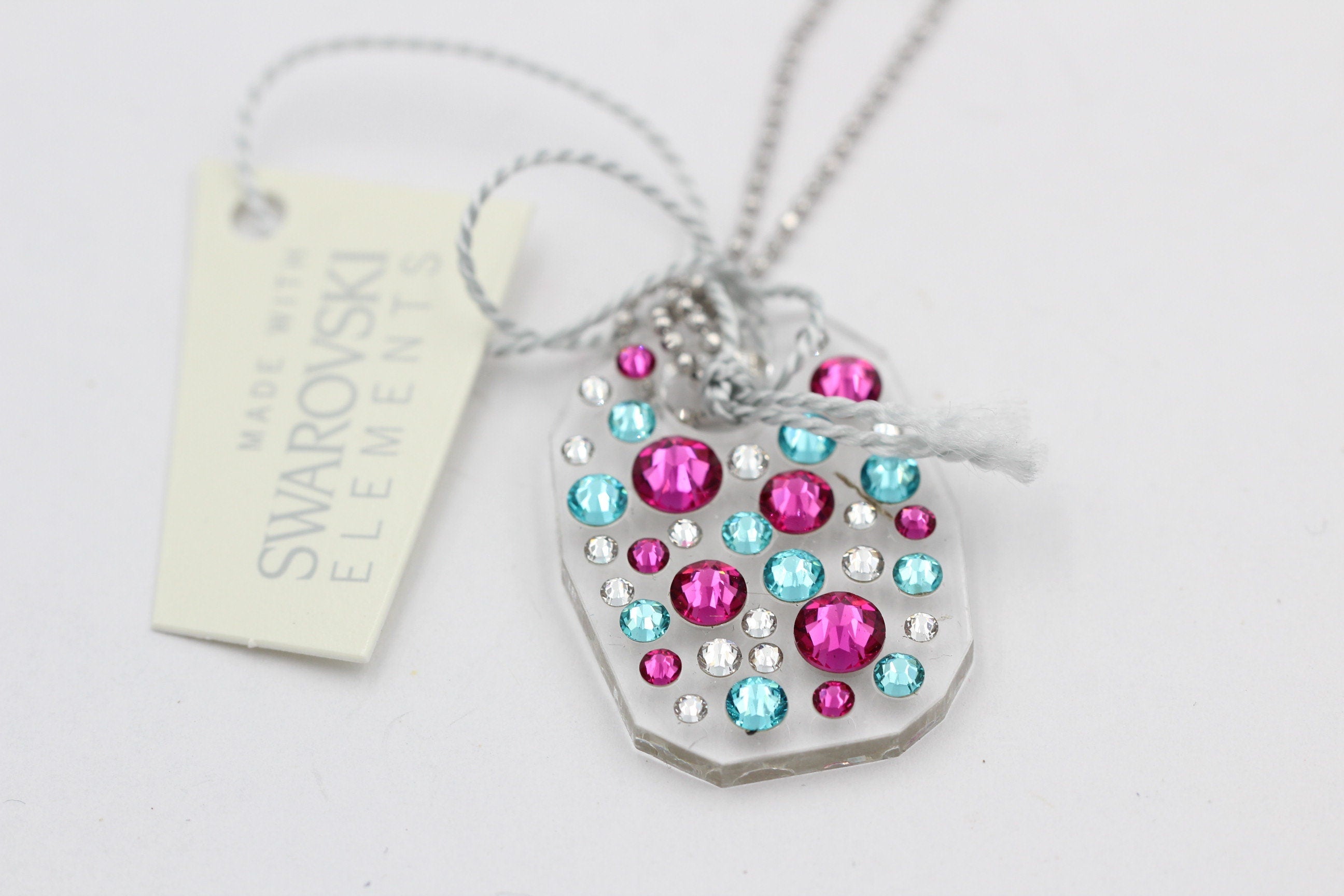 Collier Bubble mit Swarovski-Elements Pink/Türkis mit 925 Silber Kette