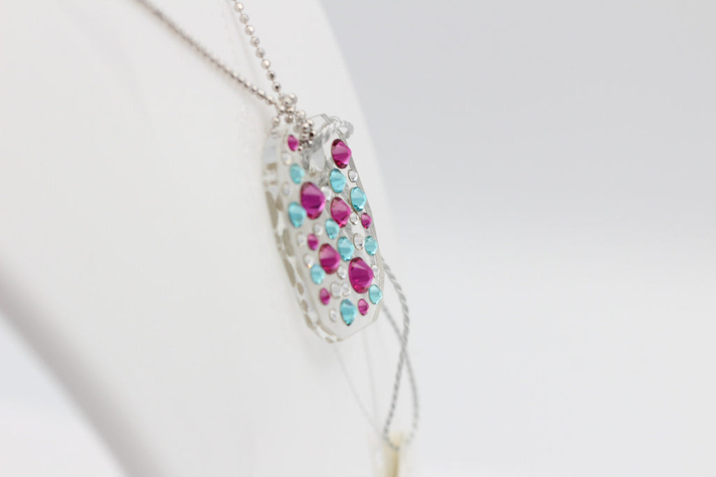 Collier Bubble mit Swarovski-Elements Pink/Türkis mit 925 Silber Kette