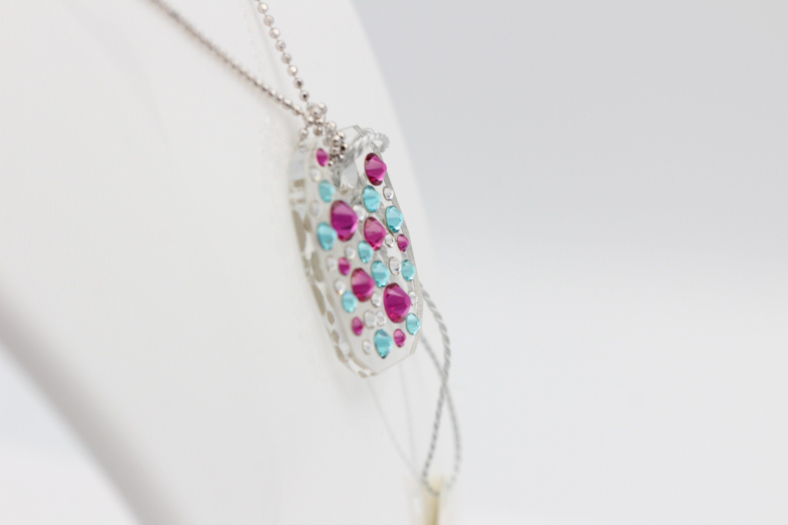 Collier Bubble mit Swarovski-Elements Pink/Türkis mit 925 Silber Kette