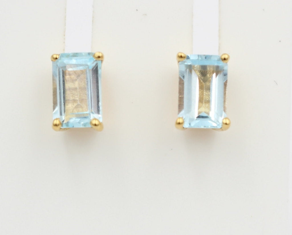 Edle 1,1 Carat Blautopas  Ohrstecker 925 Silber vergoldet Ohrring Schmuck