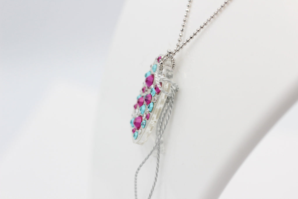 Collier Bubble mit Swarovski-Elements Pink/Türkis mit 925 Silber Kette