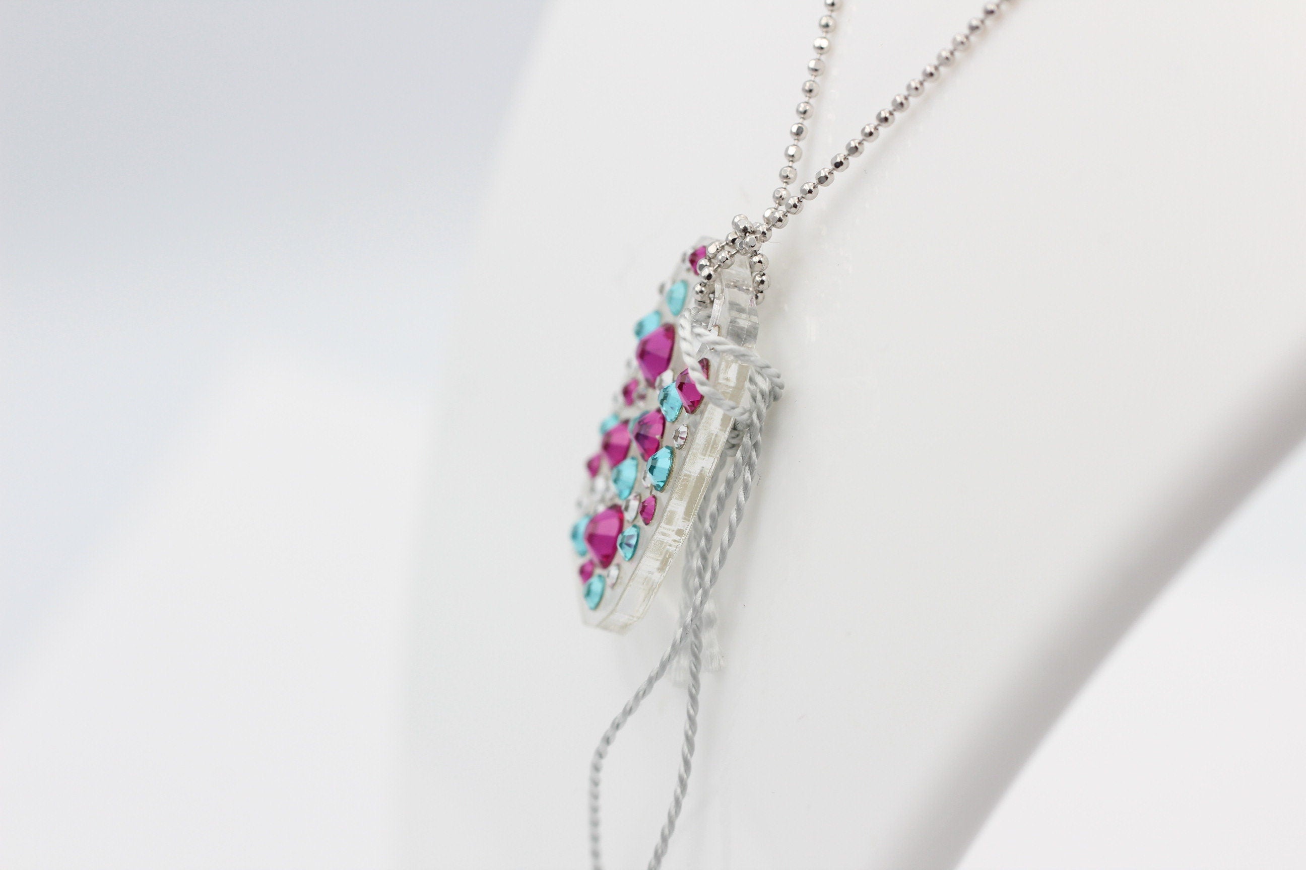 Collier Bubble mit Swarovski-Elements Pink/Türkis mit 925 Silber Kette