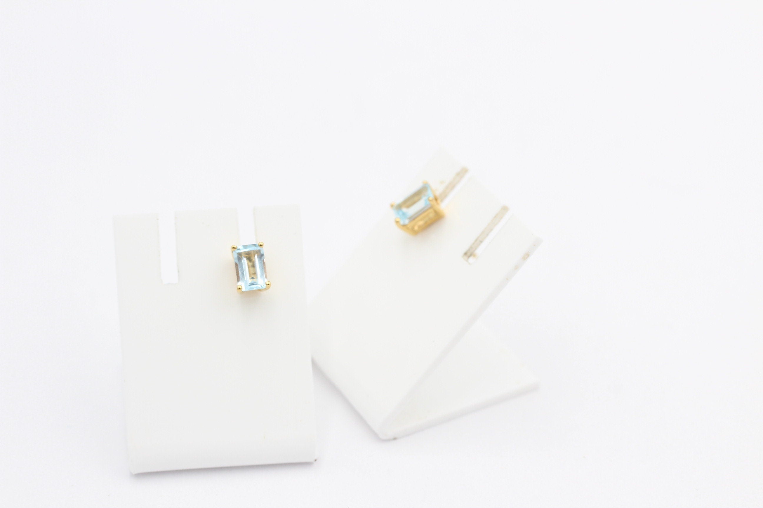 Edle 1,1 Carat Blautopas  Ohrstecker 925 Silber vergoldet Ohrring Schmuck