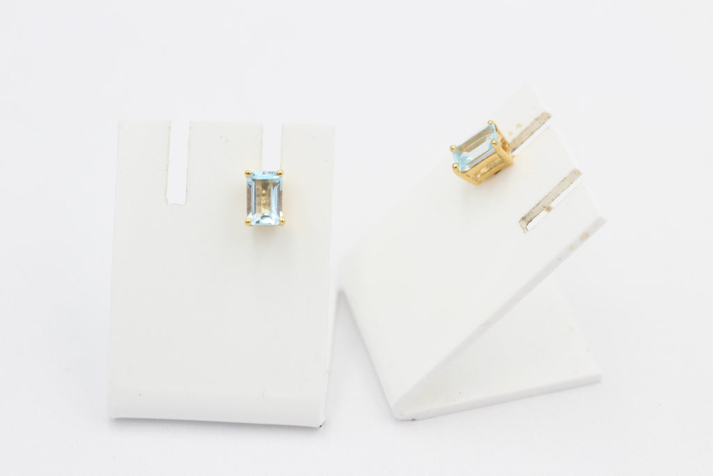 Edle 1,1 Carat Blautopas  Ohrstecker 925 Silber vergoldet Ohrring Schmuck