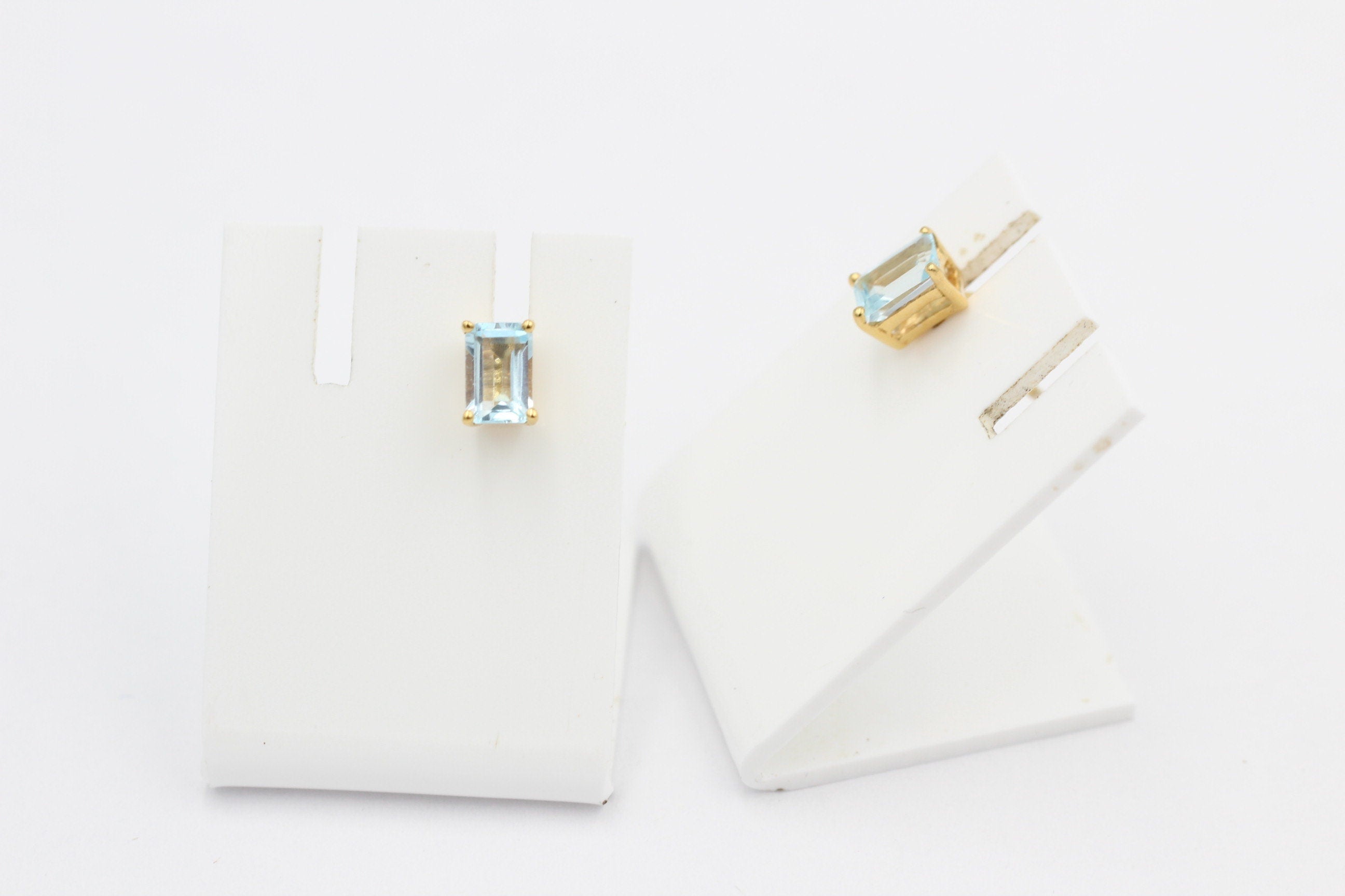 Edle 1,1 Carat Blautopas  Ohrstecker 925 Silber vergoldet Ohrring Schmuck