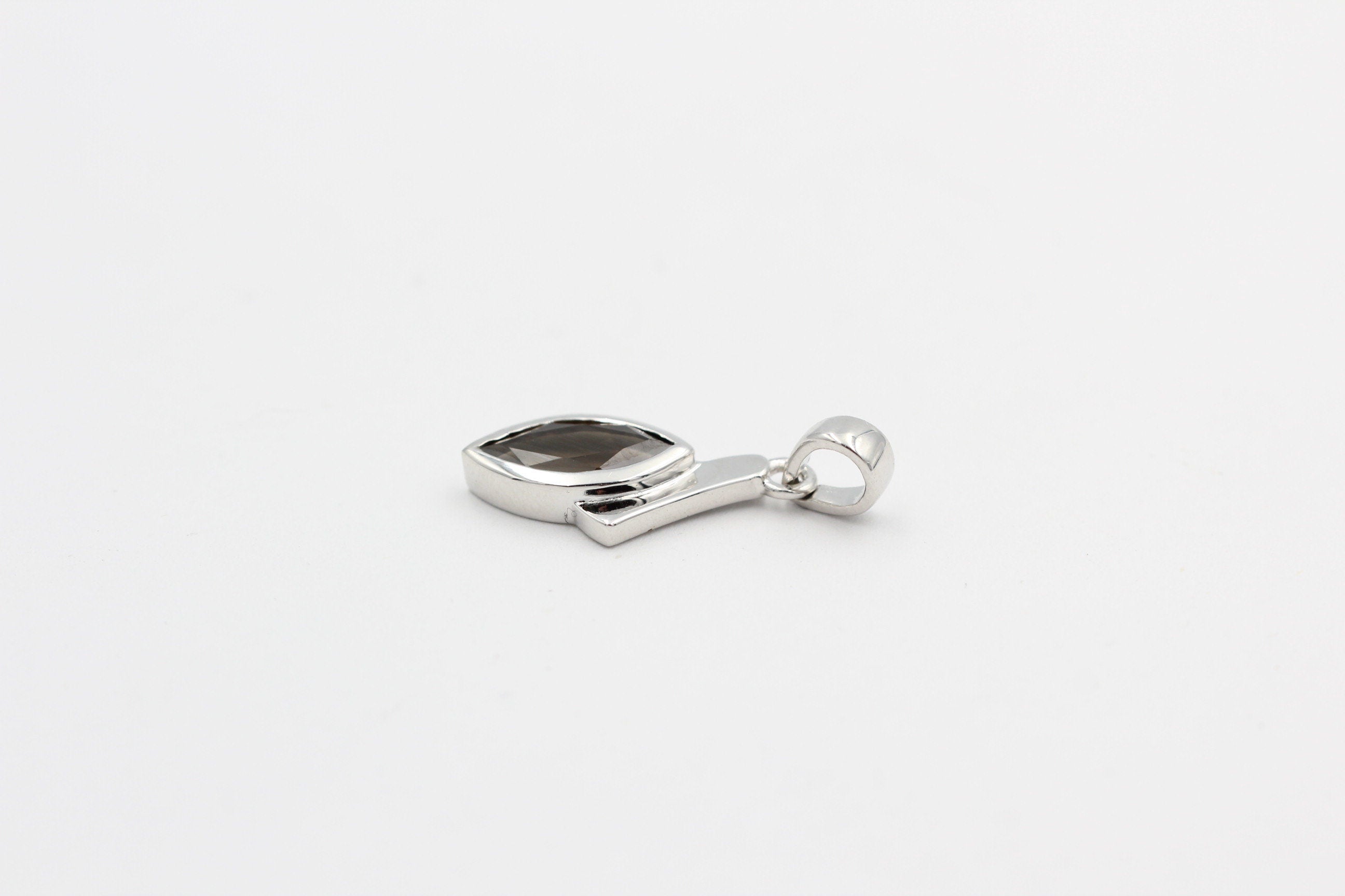 1,8 Carat Rauchquarz Anhänger 925 Silber Collier Kette Quarz